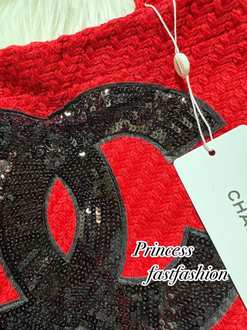 ヒ*ロ様 シャネル CHANEL ニット編み レッド＆ブラック スパンコール ト