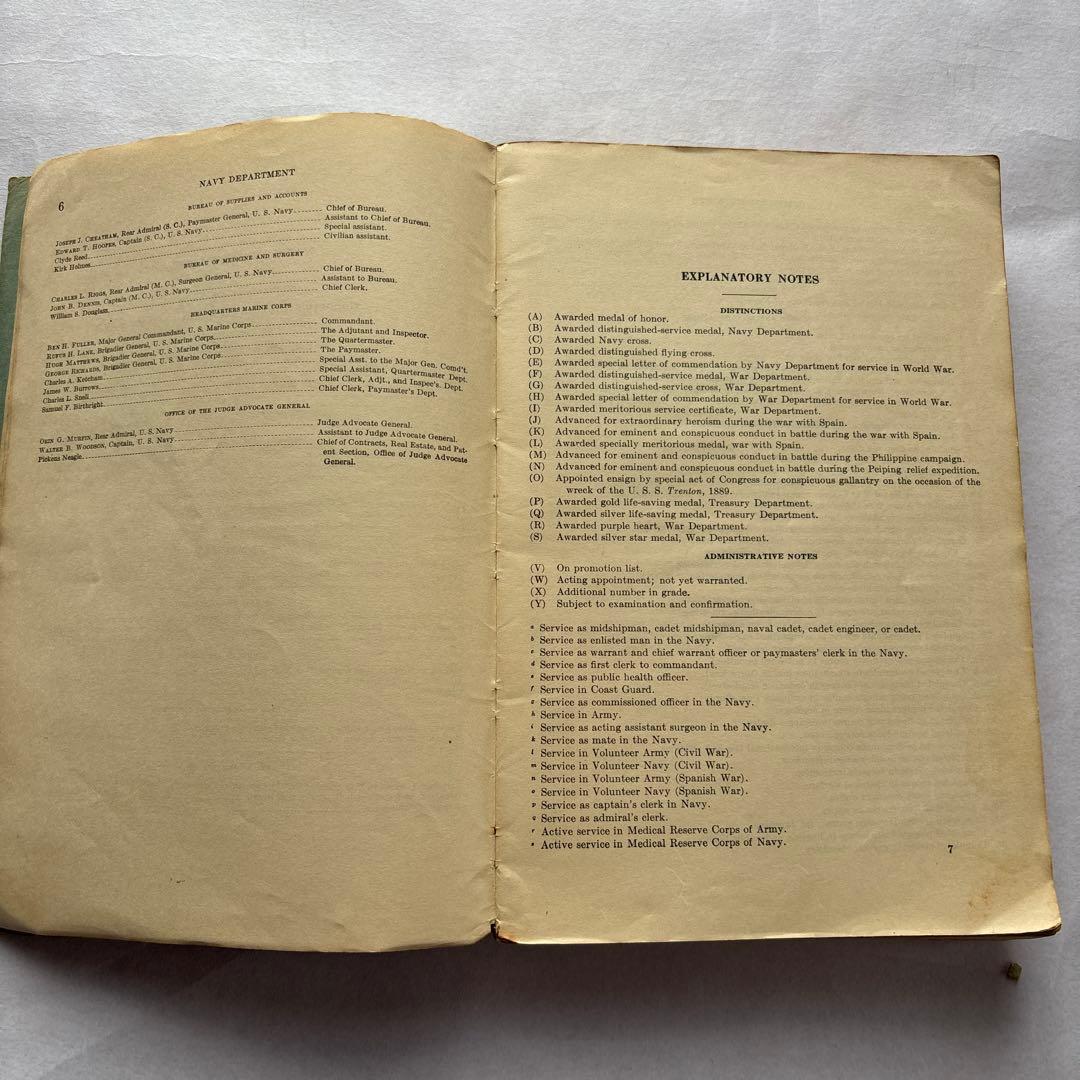 【洋書・海軍】米国海軍および海兵隊の将校名簿 1933年 米国海軍省発行