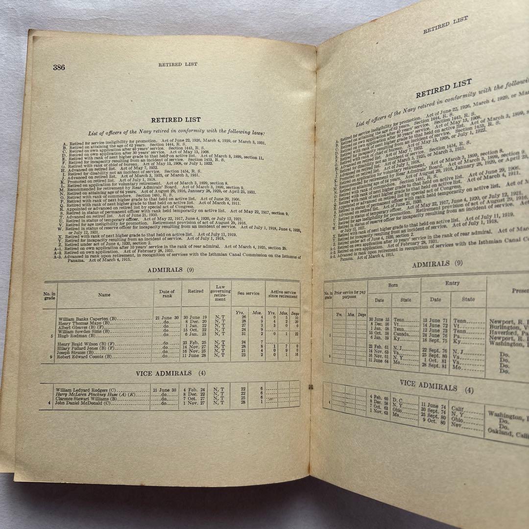【洋書・海軍】米国海軍および海兵隊の将校名簿 1933年 米国海軍省発行