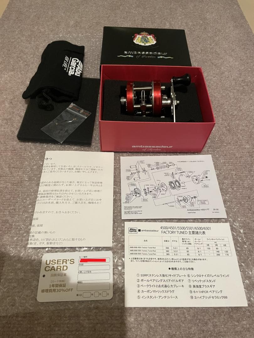 アブ アンバサダー 4501 ファクトリーチューンド 左 レッド 新品、未使用