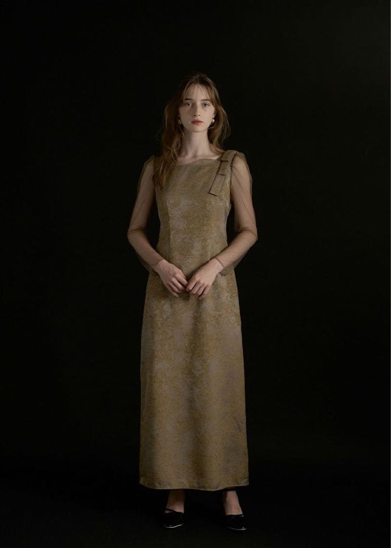 LE’RURE Shoulder ribbon jacquard dress