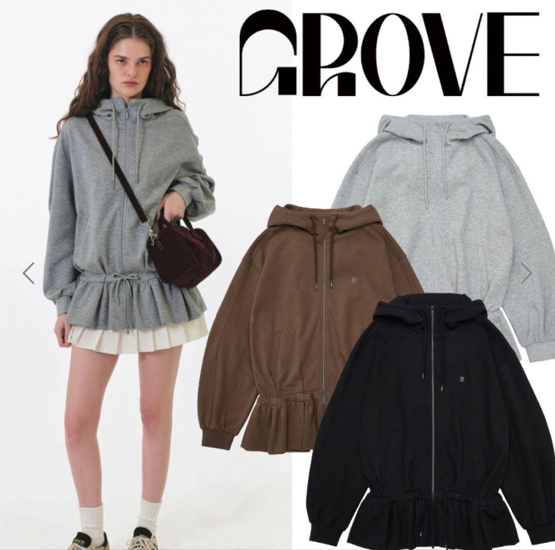 GROVE フリル付きブラウンフーディ F