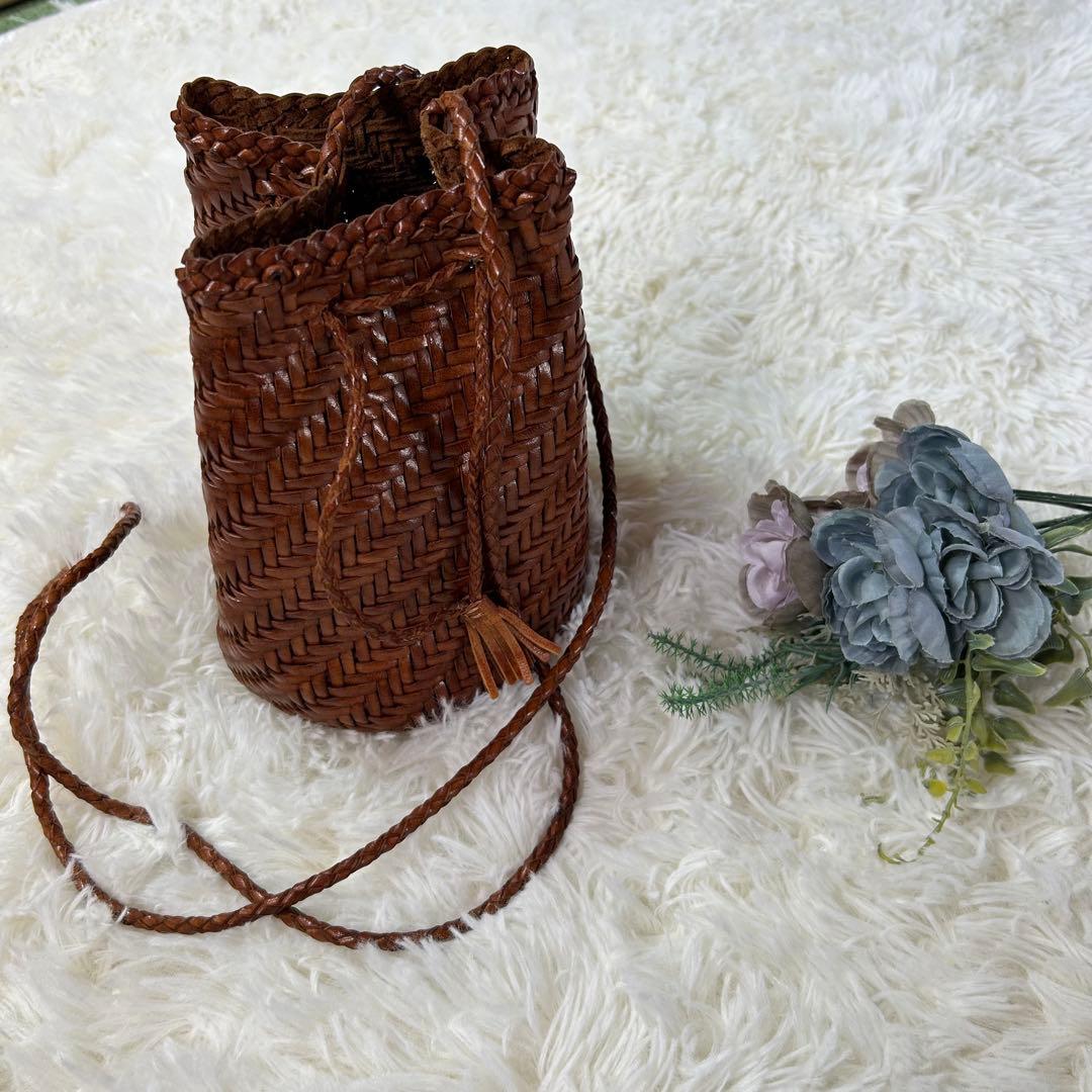 極美品★dragon ドラゴン レザー メッシュ ミニ ショルダー バッグ