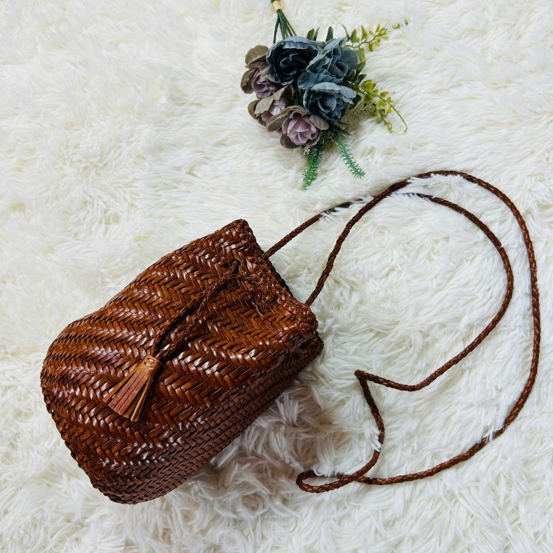 極美品★dragon ドラゴン レザー メッシュ ミニ ショルダー バッグ