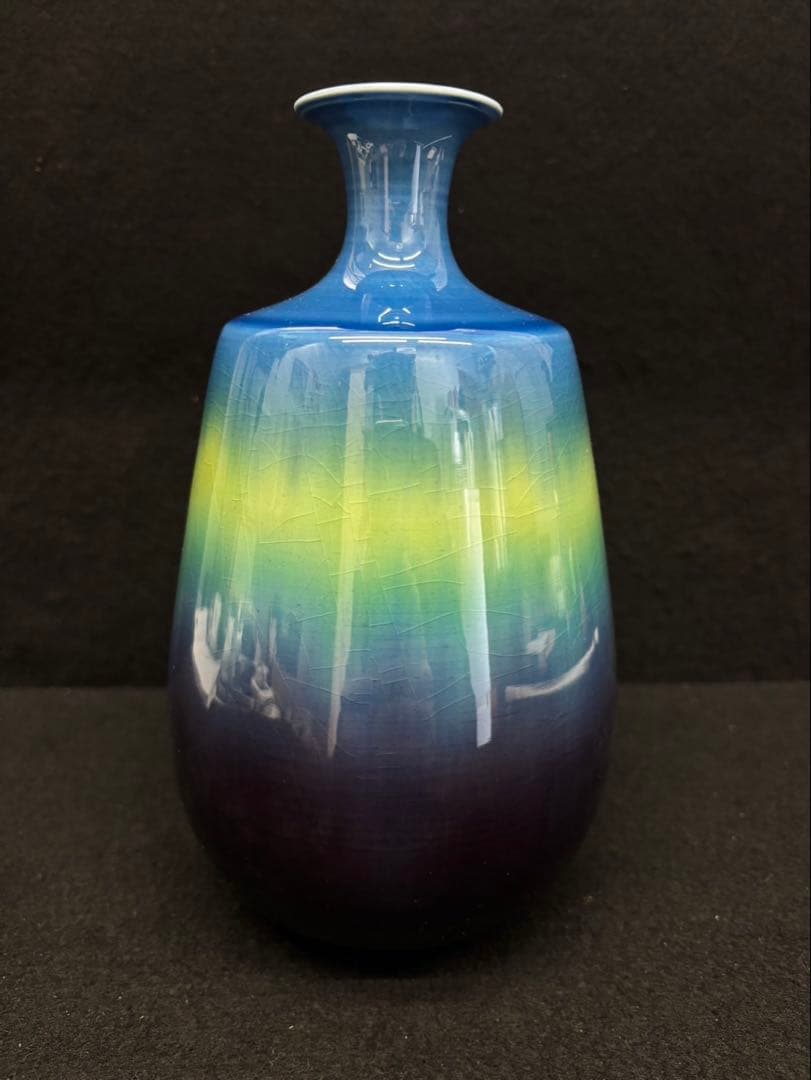 【徳田八十吉 / 花瓶 】人間国宝 柳雨軒 三代 (正彦)作 九谷焼 未使用品