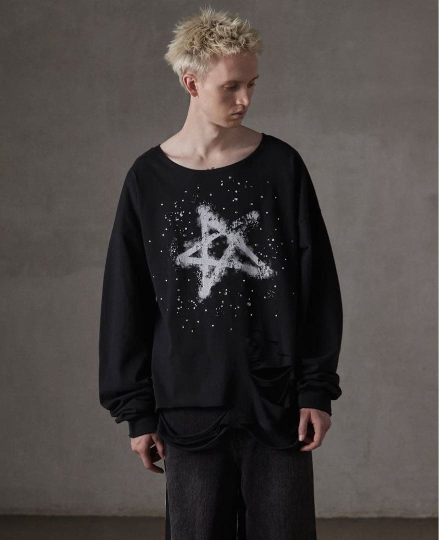 【GRANCY】ラインストーン グラフィック ダメージロンT