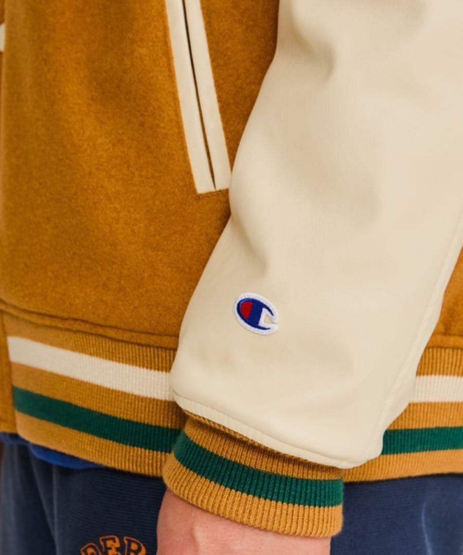 スタジャン チャンピオン 刺繍 ワッペン マスタード ブラウン L