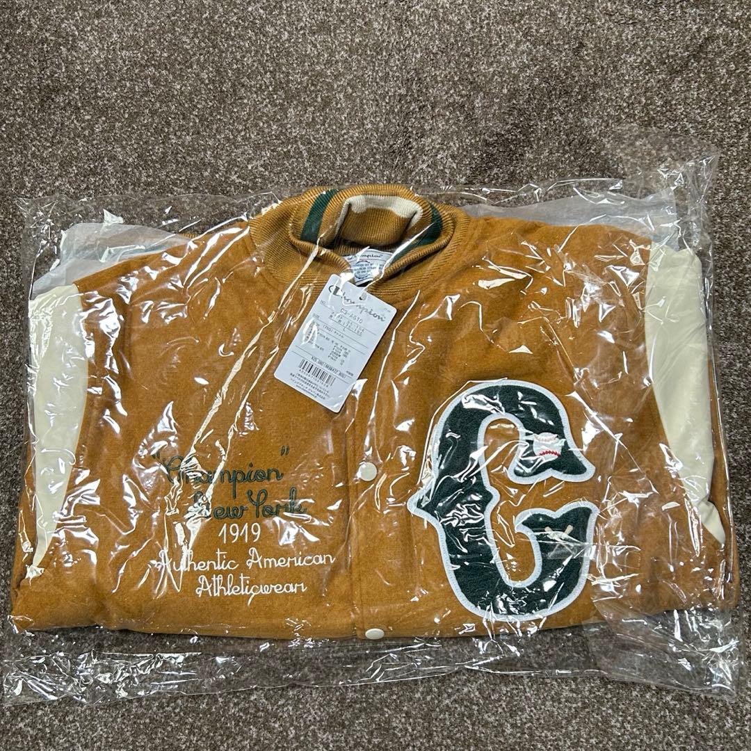 スタジャン チャンピオン 刺繍 ワッペン マスタード ブラウン L