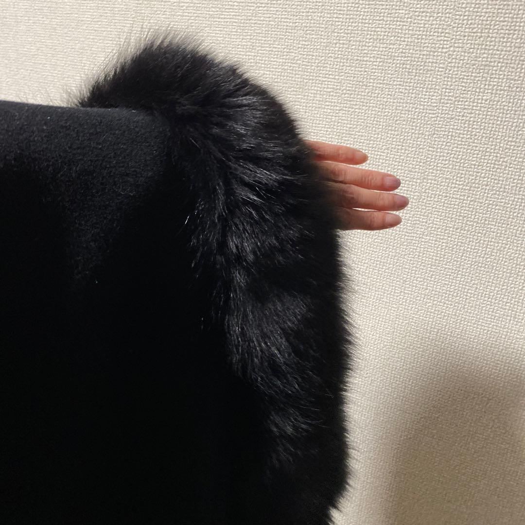 ファー付き カシミヤ混 ウール ポンチョ / ケープ