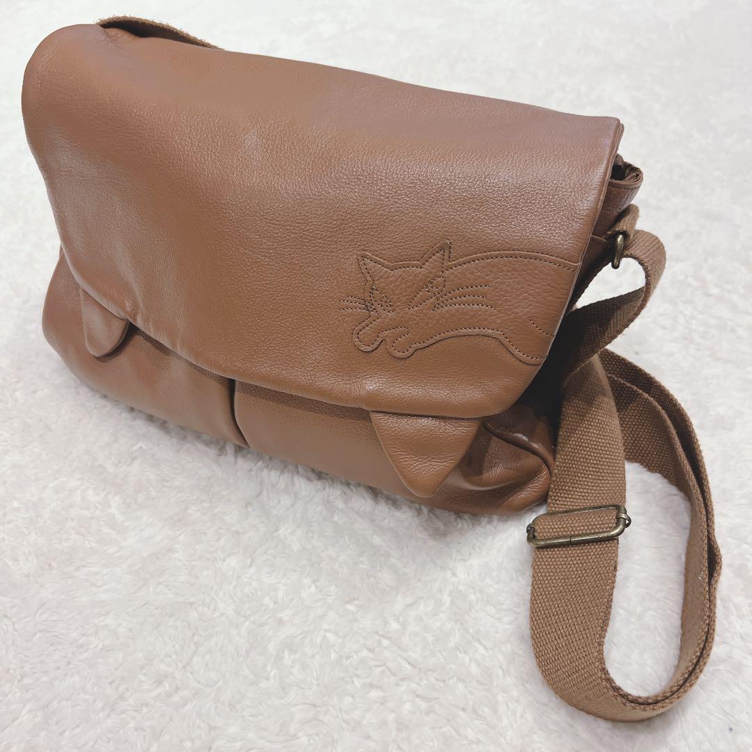 わちふぃーるど ダヤン 猫耳 レザー ショルダーバッグ 本革 茶 ブラウン