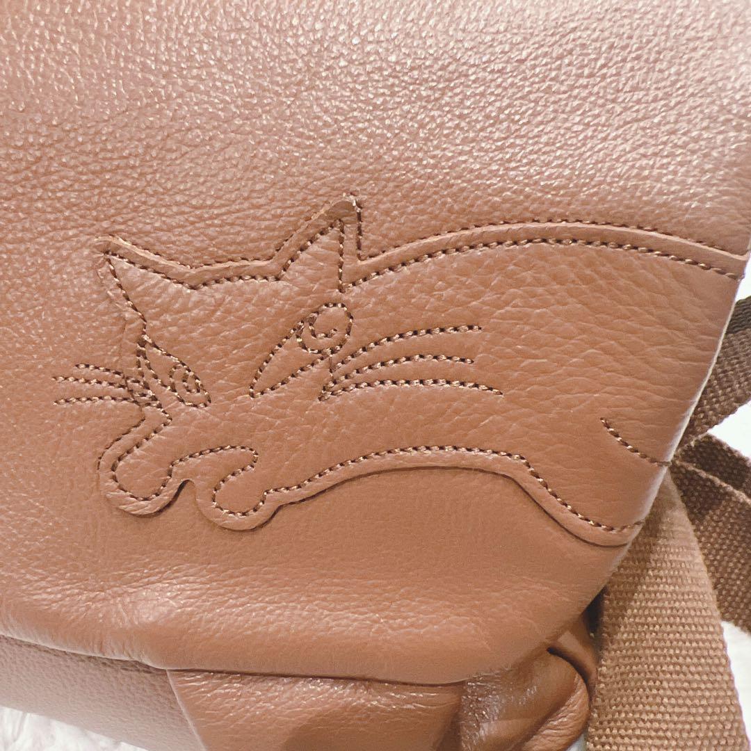 わちふぃーるど ダヤン 猫耳 レザー ショルダーバッグ 本革 茶 ブラウン