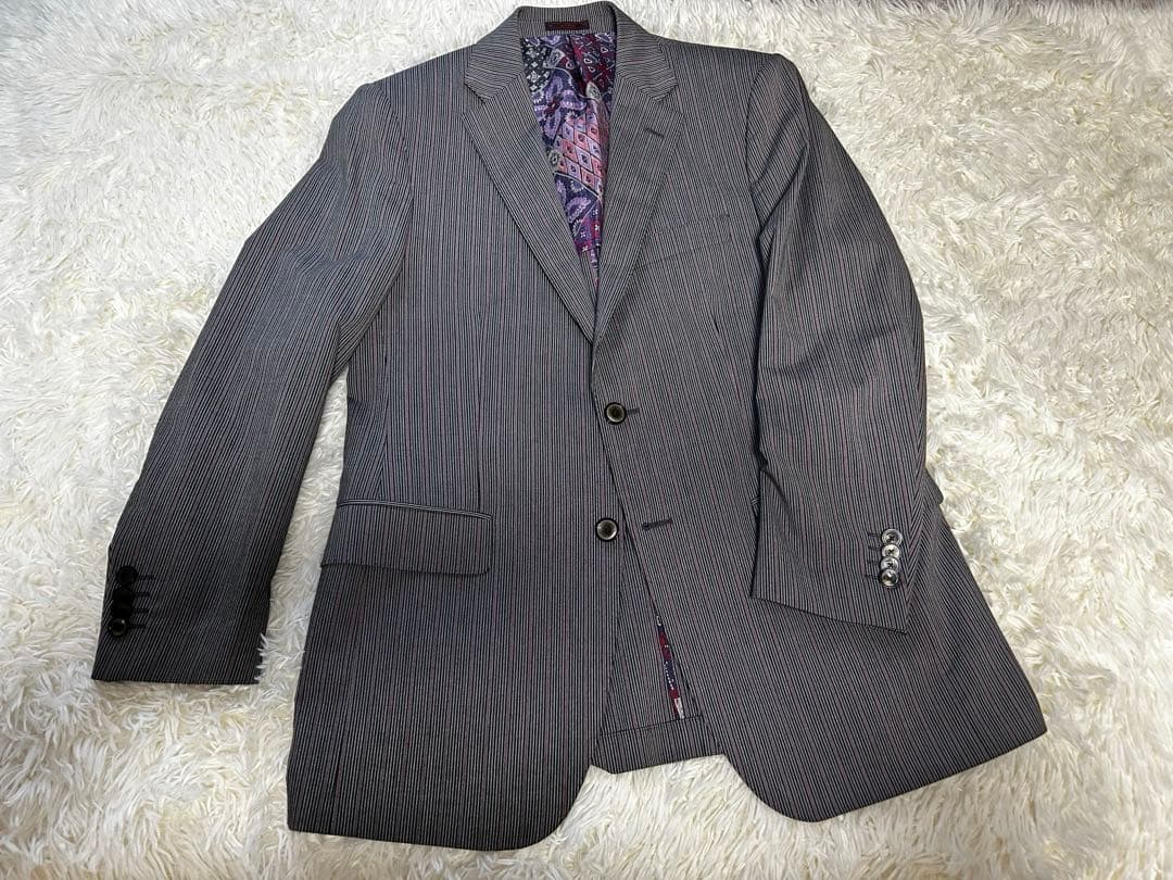 エトロ　スーツ　グレー系ストライプ