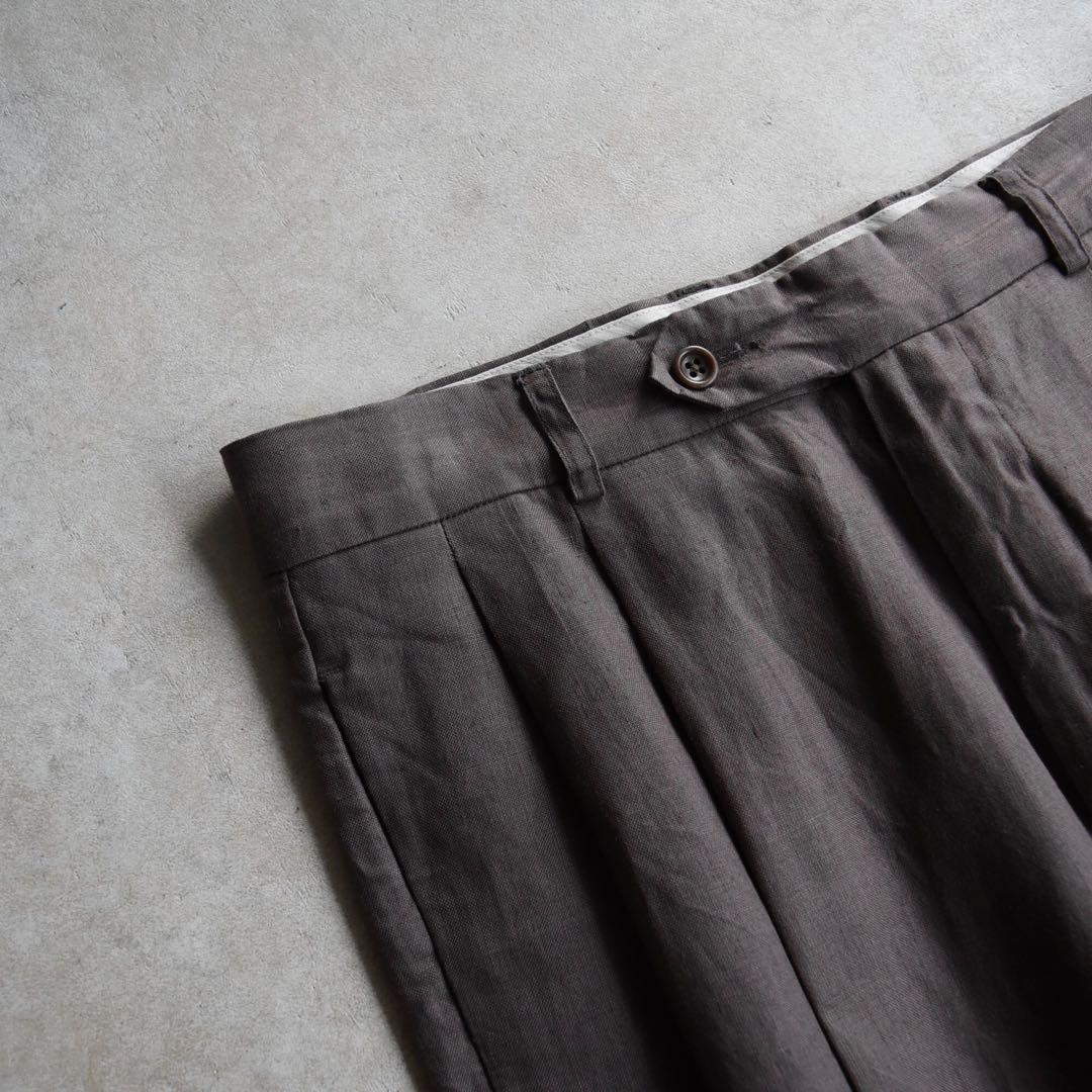 90s バナナリパブリック ツータック リネンスラックス ブラウンW32 L30