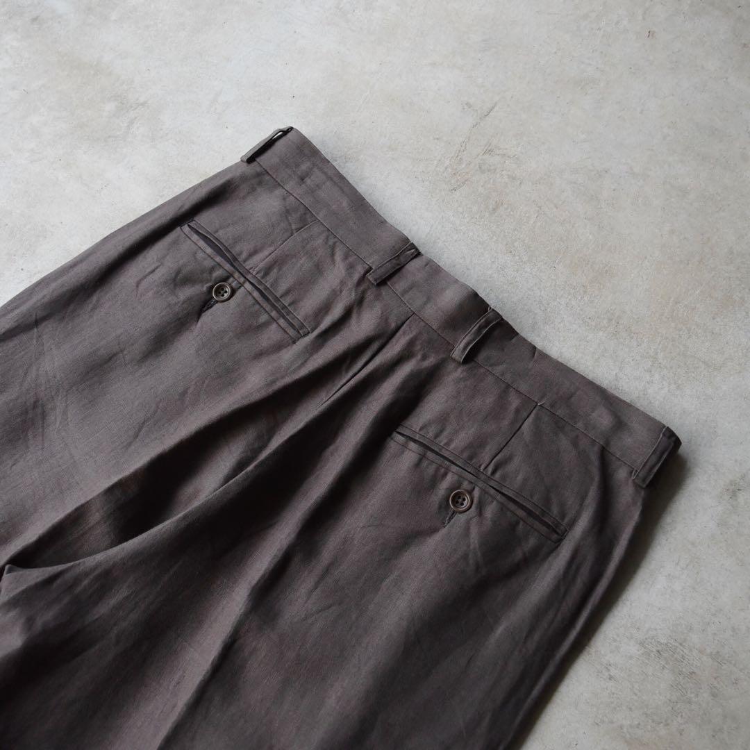 90s バナナリパブリック ツータック リネンスラックス ブラウンW32 L30