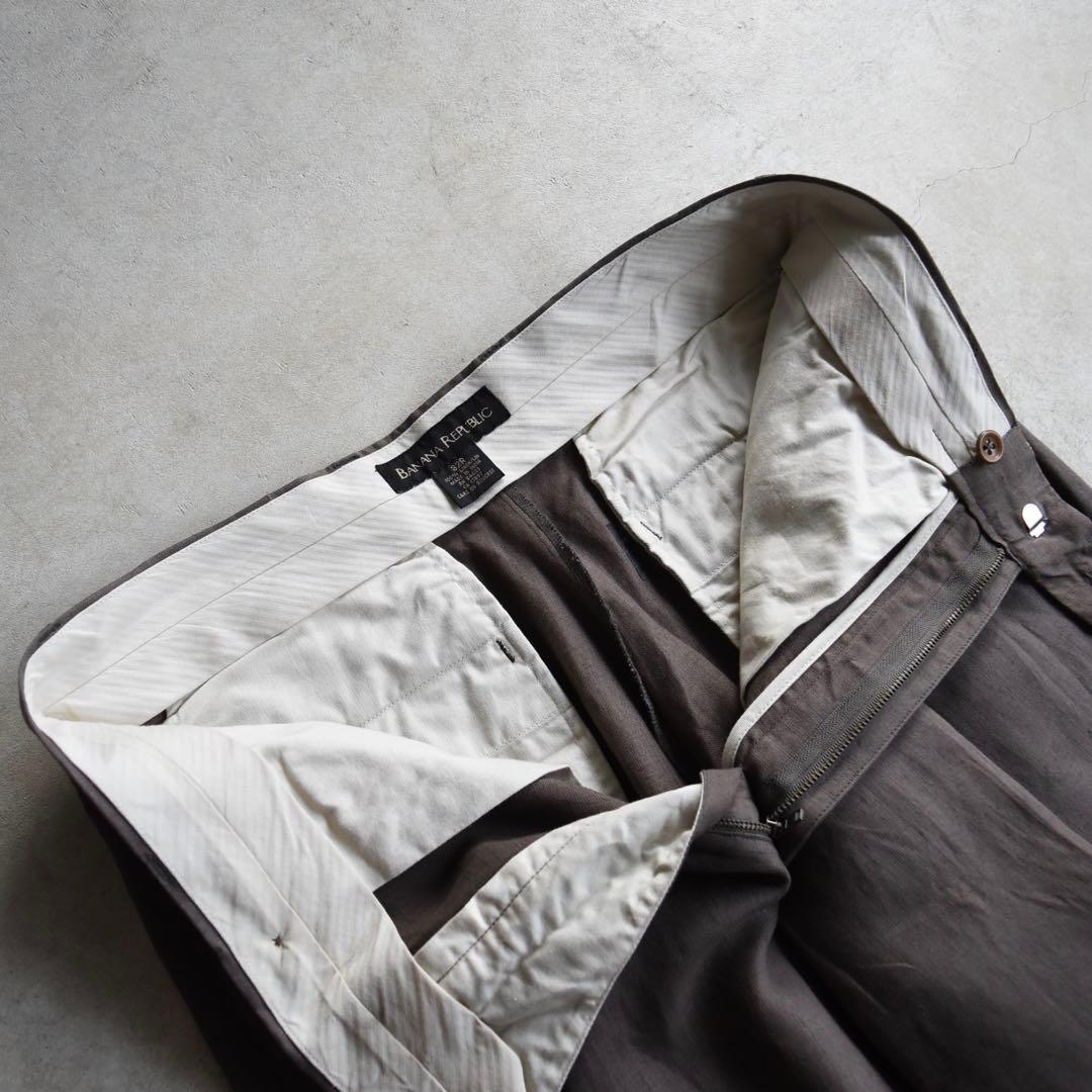 90s バナナリパブリック ツータック リネンスラックス ブラウンW32 L30