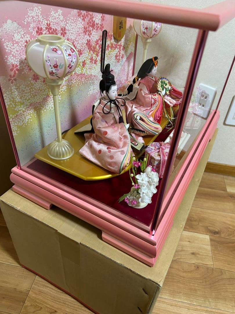 河西工芸 お手入れセット付き 雛人形 ひな人形 ピンク 2人 ライト点灯