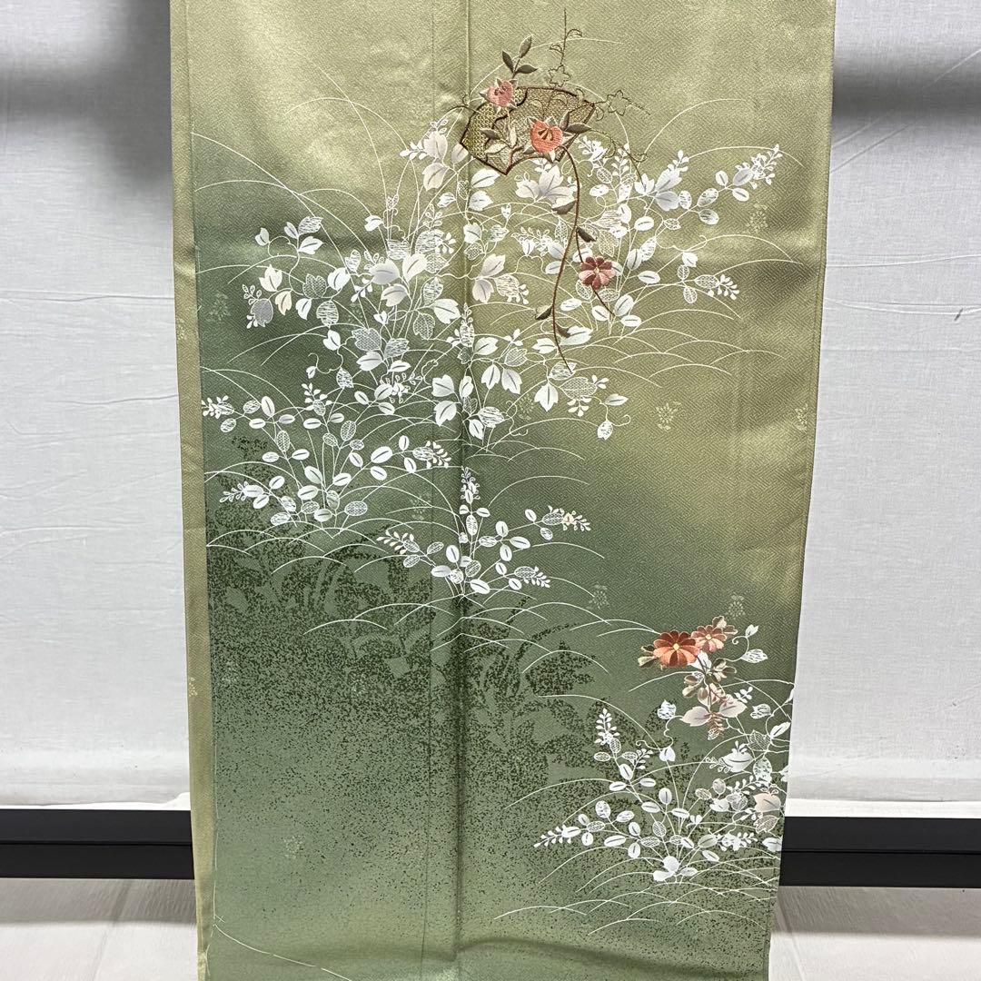 D102 訪問着 萩 花刺繍 正絹 着物 袷 しつけ糸付き未使用極美品