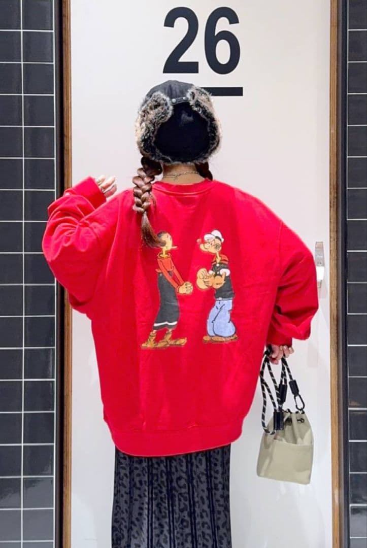 ニコアンド POPEYEスウェットトップス レッド ユニセックス