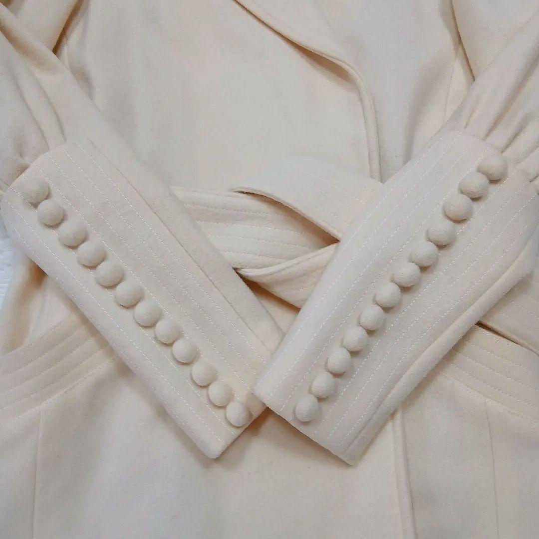 極美品　ソブ　ウールロングコート　アイボリー　ベルト付き　くるみボタン　M相当