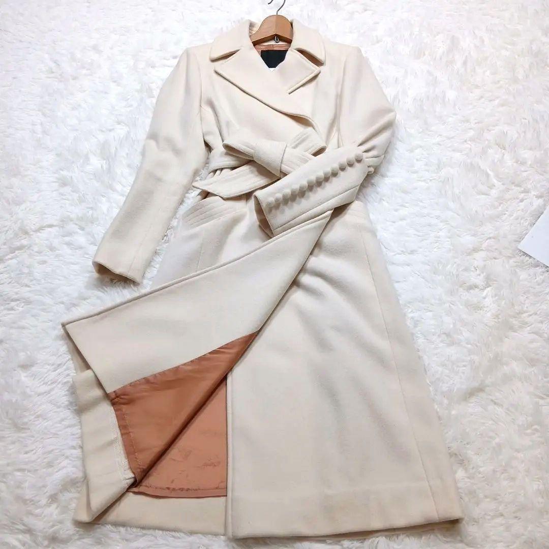 極美品　ソブ　ウールロングコート　アイボリー　ベルト付き　くるみボタン　M相当