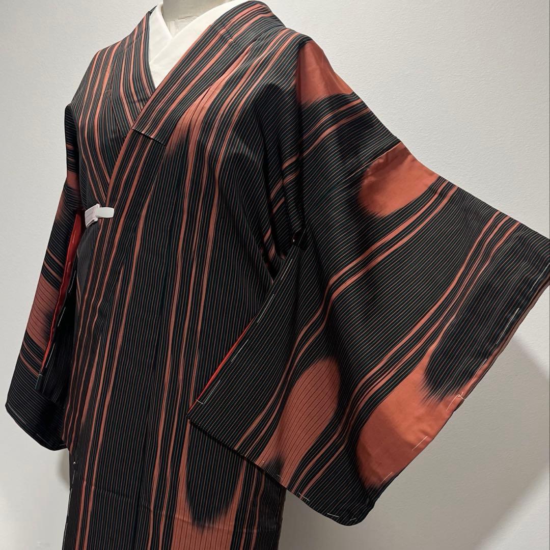 大正ロマン大胆な壺たれ文様 アンティーク小紋 銘仙 未使用しつけ極美品