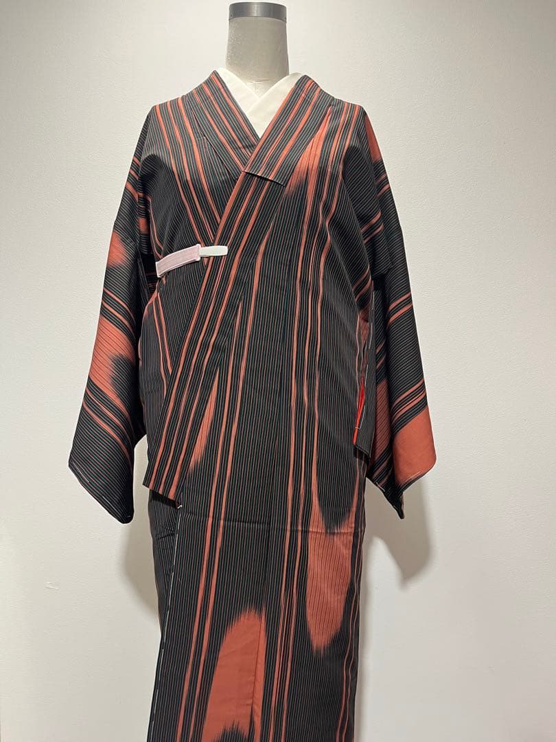 大正ロマン大胆な壺たれ文様 アンティーク小紋 銘仙 未使用しつけ極美品