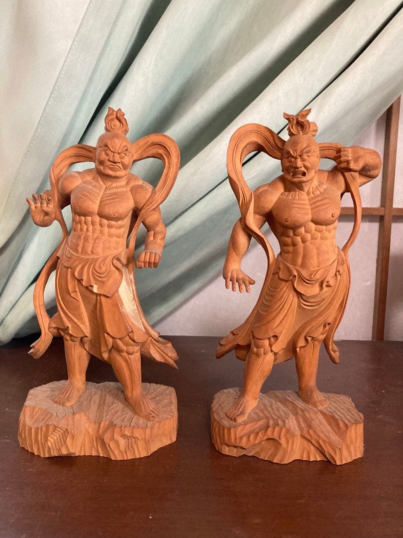 金剛力士像/仁王像/【一対】高さ21センチ　木彫　細密彫刻
