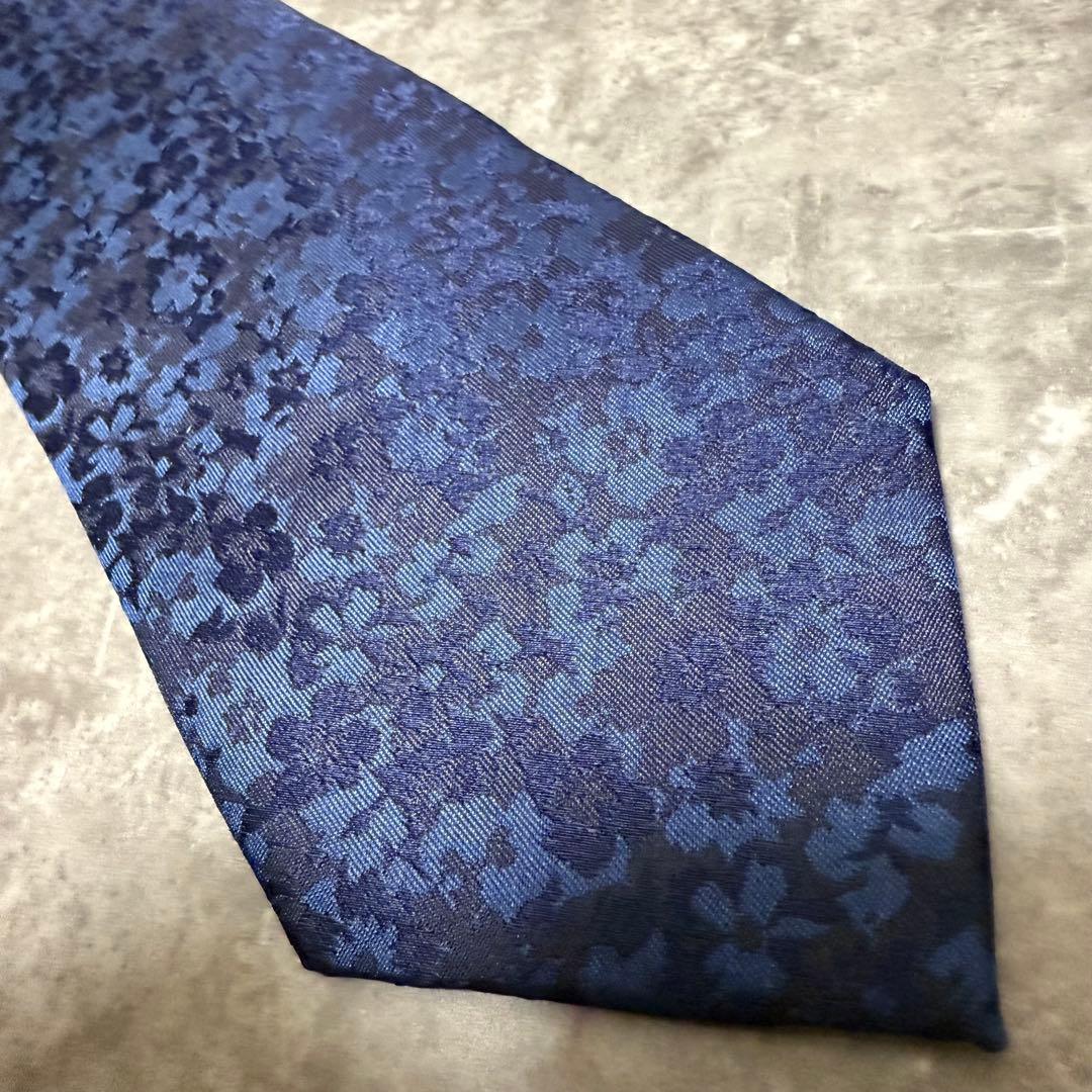 【✨極美品✨】Paul Smith ポールスミス ネクタイ 花柄 ネイビー 光沢