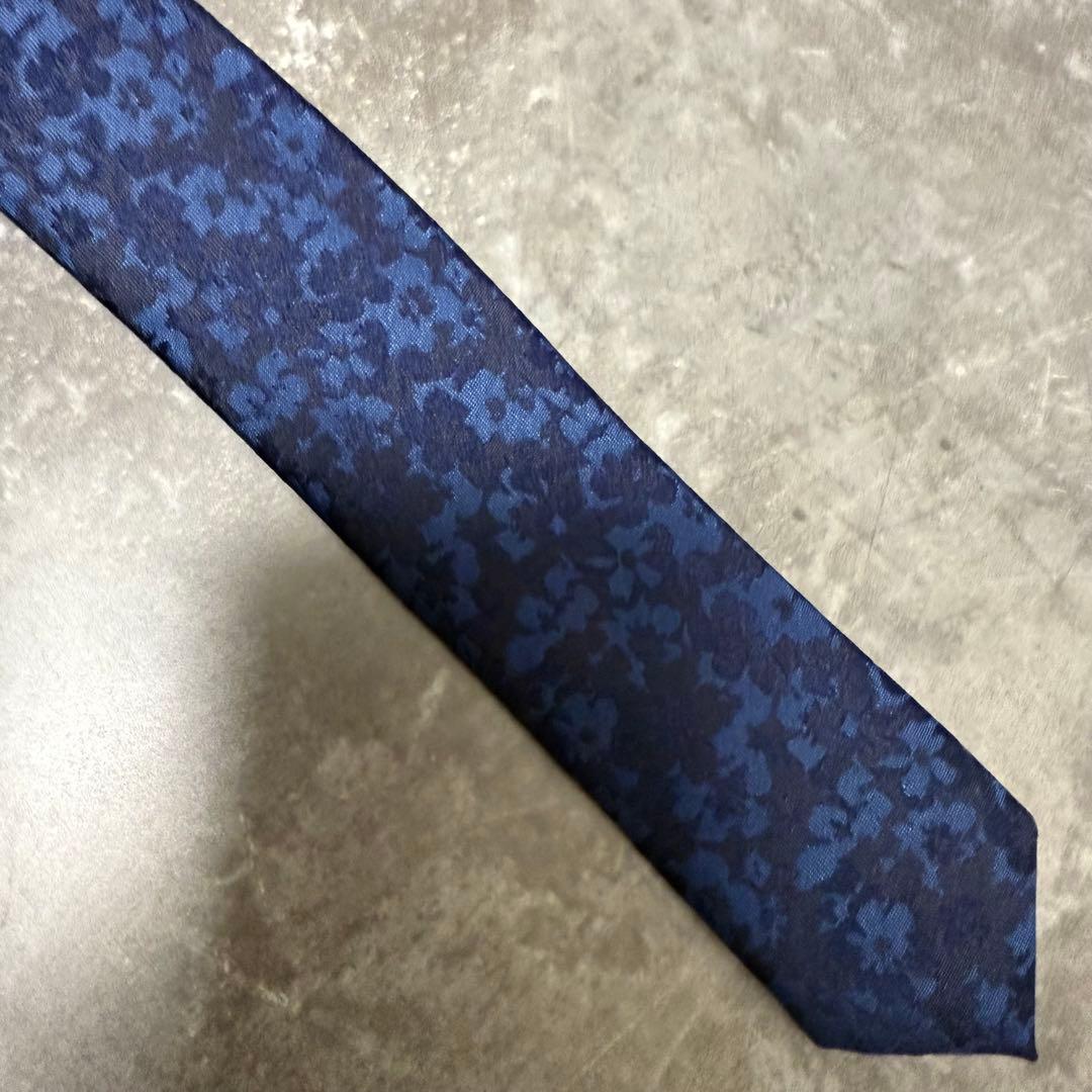 【✨極美品✨】Paul Smith ポールスミス ネクタイ 花柄 ネイビー 光沢