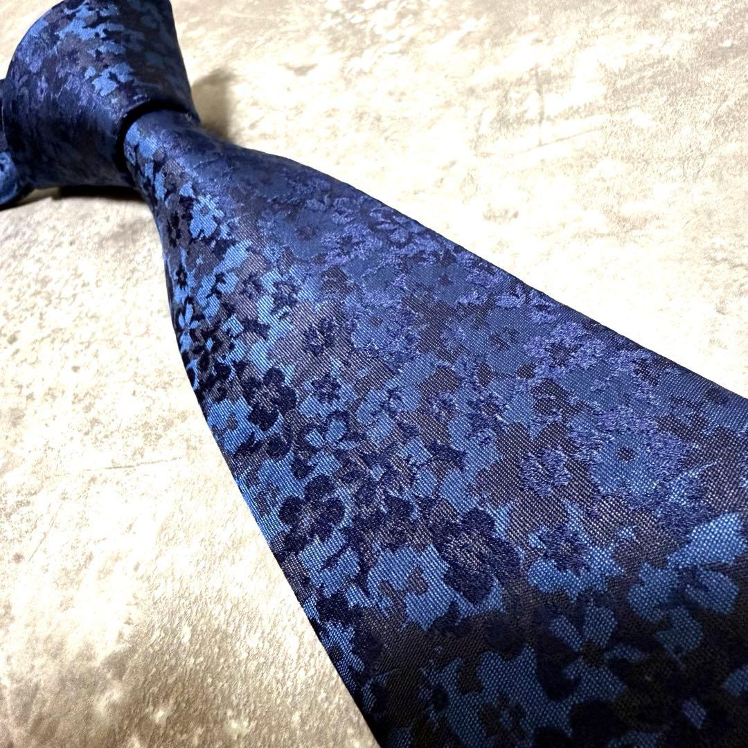 【✨極美品✨】Paul Smith ポールスミス ネクタイ 花柄 ネイビー 光沢