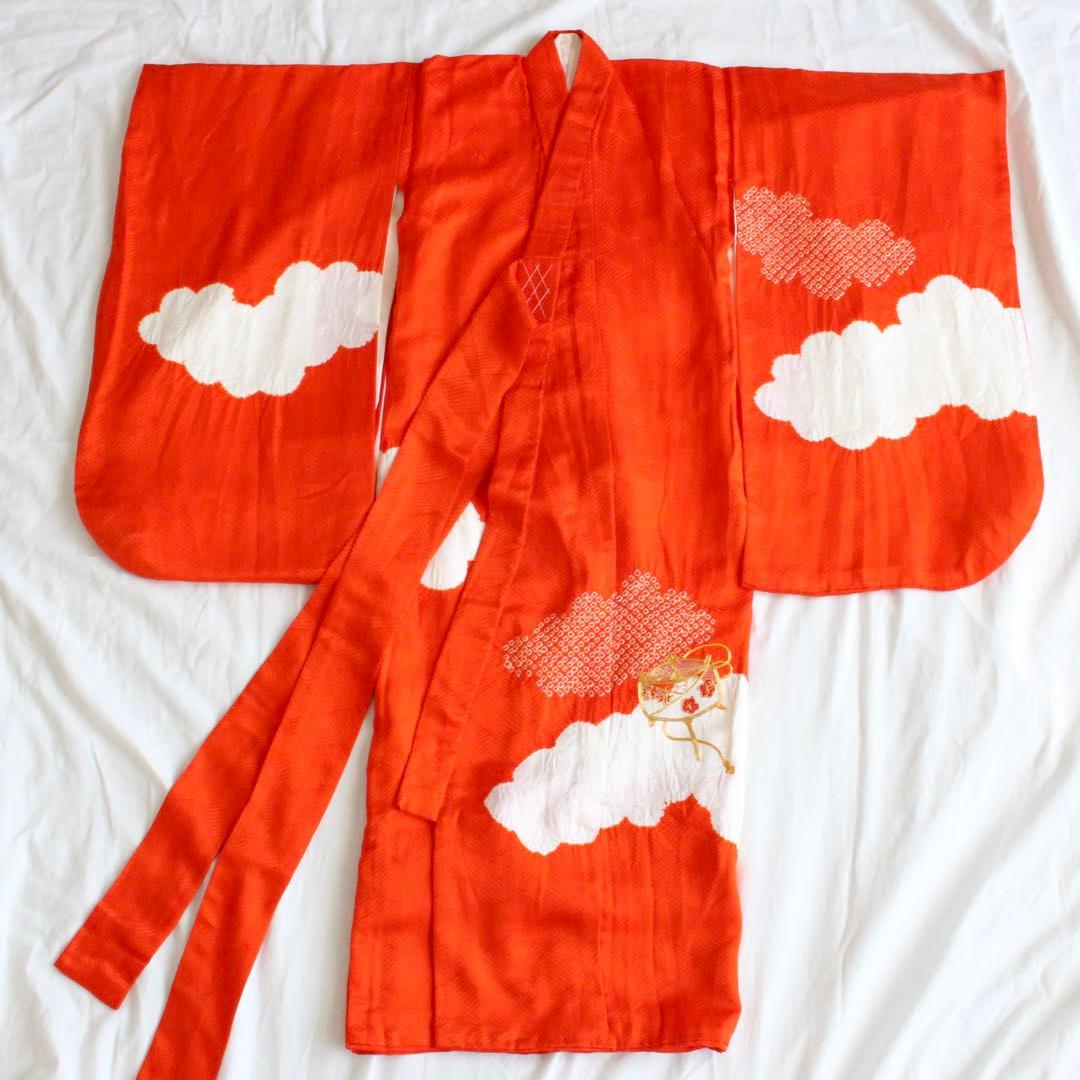 七五三 3歳 女の子 子供 正絹 着物 つくり帯 セット