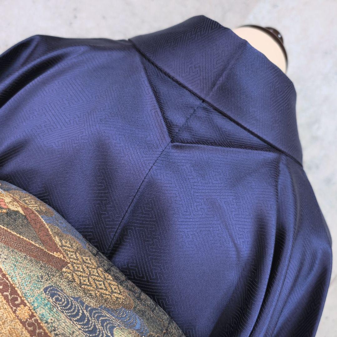 訪問着　フルセット　着物　正絹　青紺　花　相良　刺繍　繊細　F7