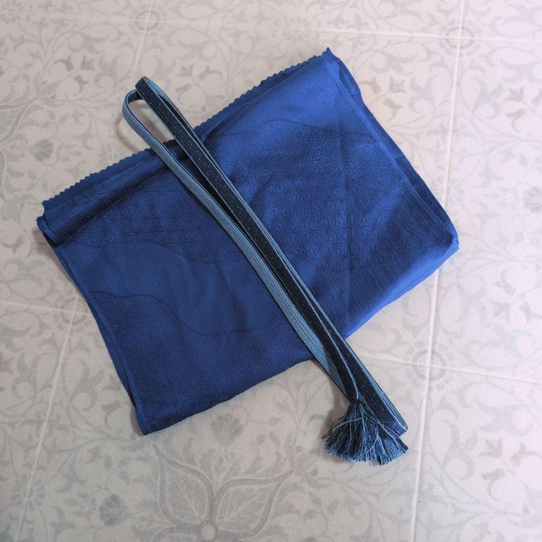 訪問着　フルセット　着物　正絹　青紺　花　相良　刺繍　繊細　F7