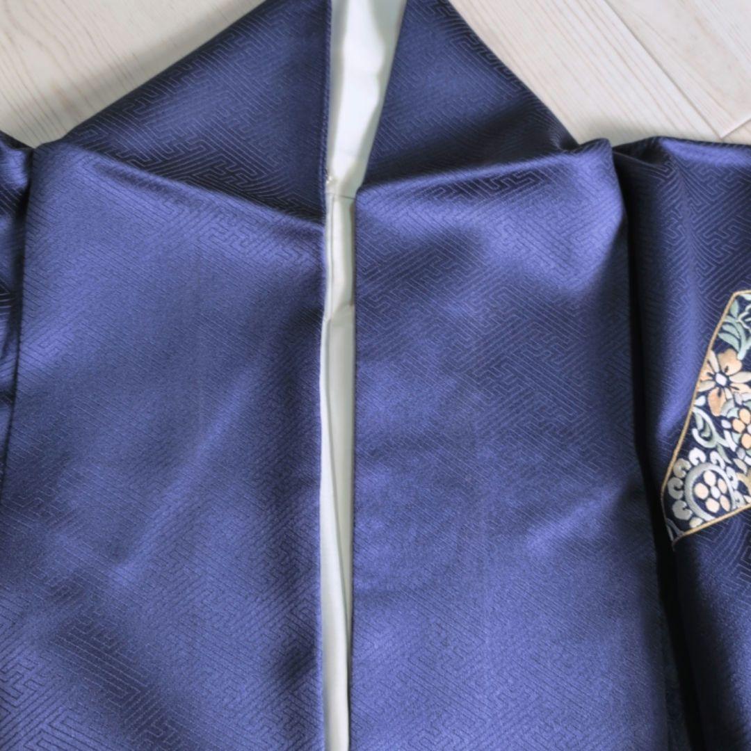 訪問着　フルセット　着物　正絹　青紺　花　相良　刺繍　繊細　F7