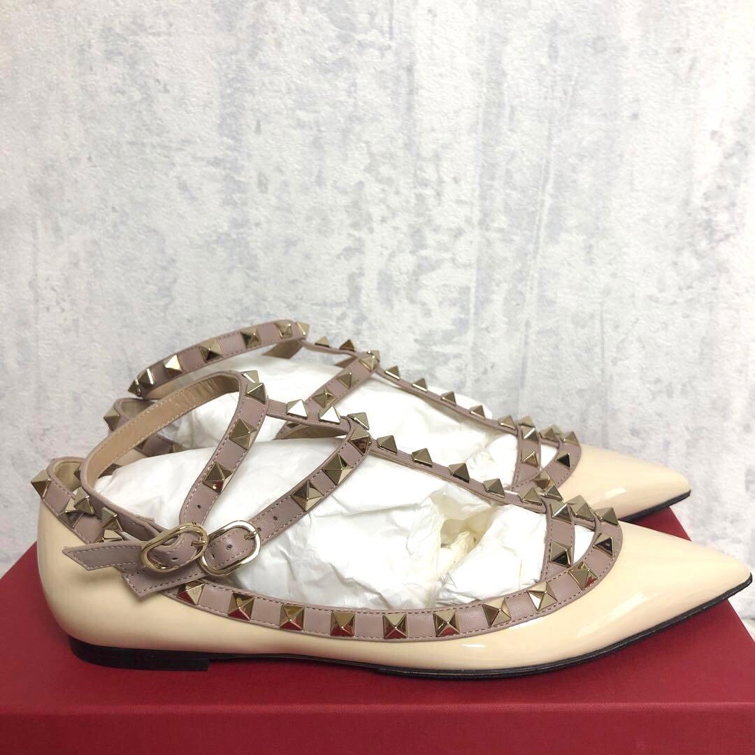 最終値下！VALENTINO ロックスタッズバレリーナ　フラットジューズ