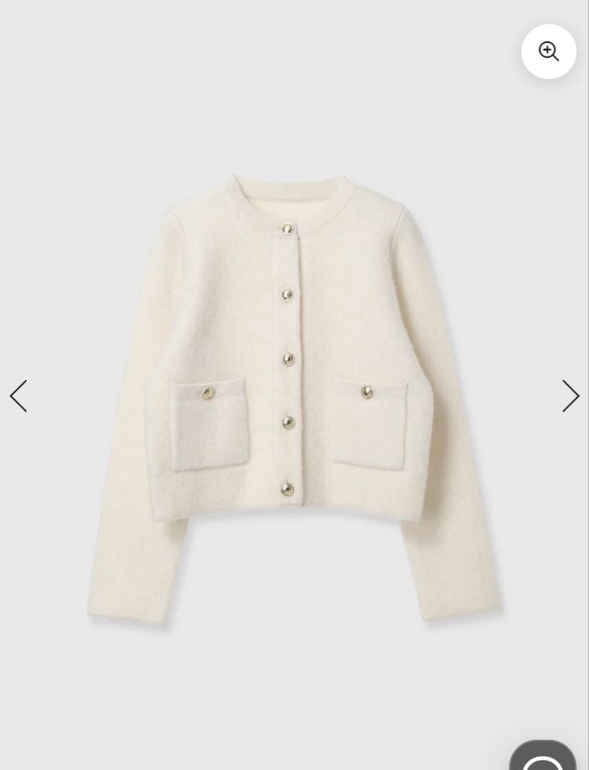 アニュアンス　ノーカラーニットジャケット　ホワイト