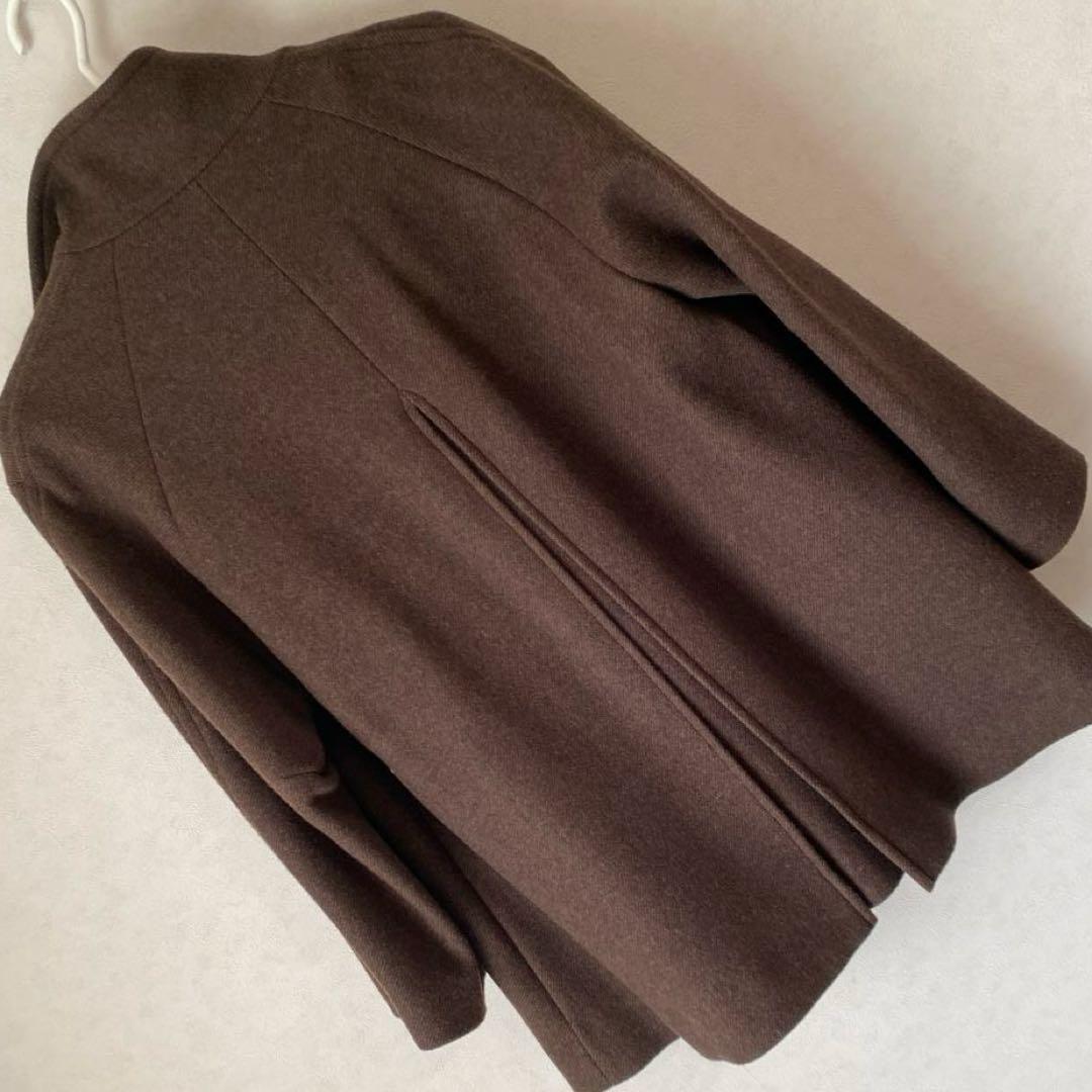 美品 L'ESSAGE MANTECOトップビーバースタンドショートコートカーキ