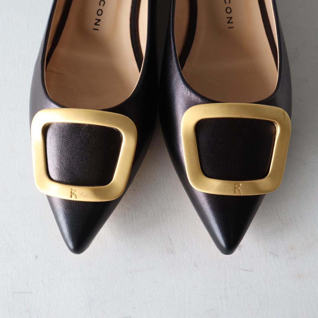 ほぼ未使用/現行ロゴ　ファビオルスコーニ　バックルフラットシューズ36黒23cm