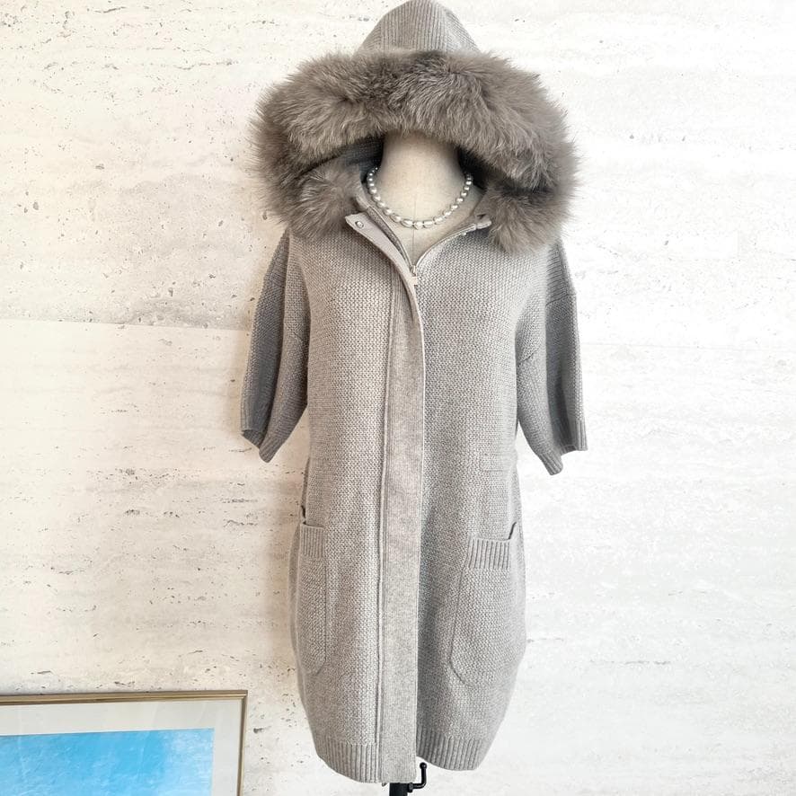 未使用★LOROPIANA★カシミヤ★ボリューム★ファー★フーディコート