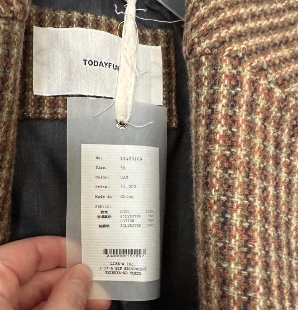 ジャケット・アウター todayful Wool100% Check Jacket 36