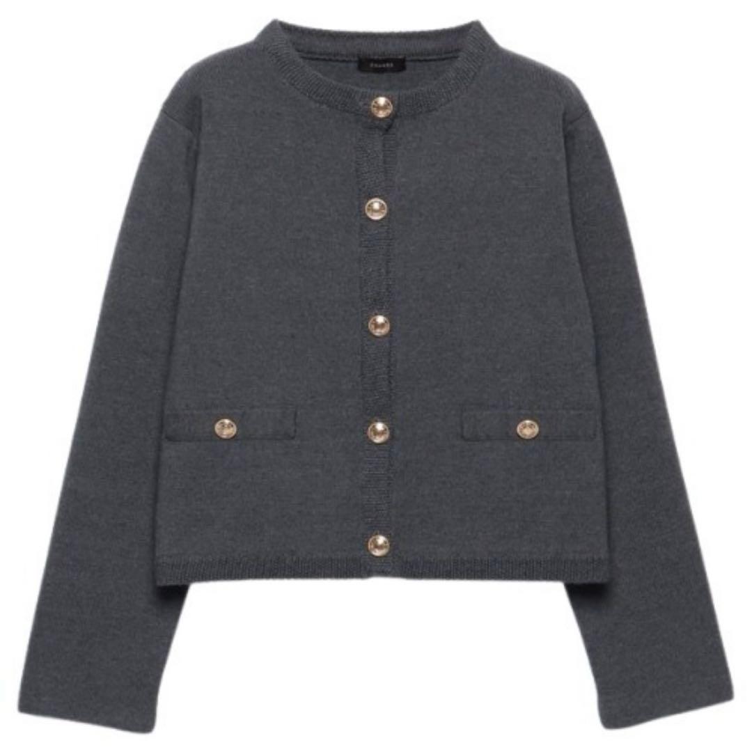 anuans/ノーカラーニットジャケット