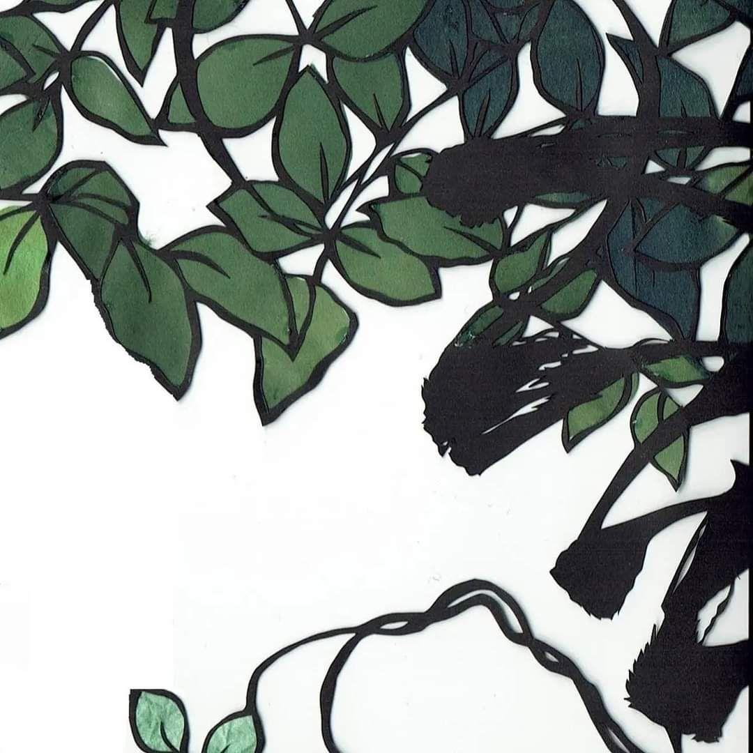 日本人女性作家　和風 藤の花 女性 切り絵アート