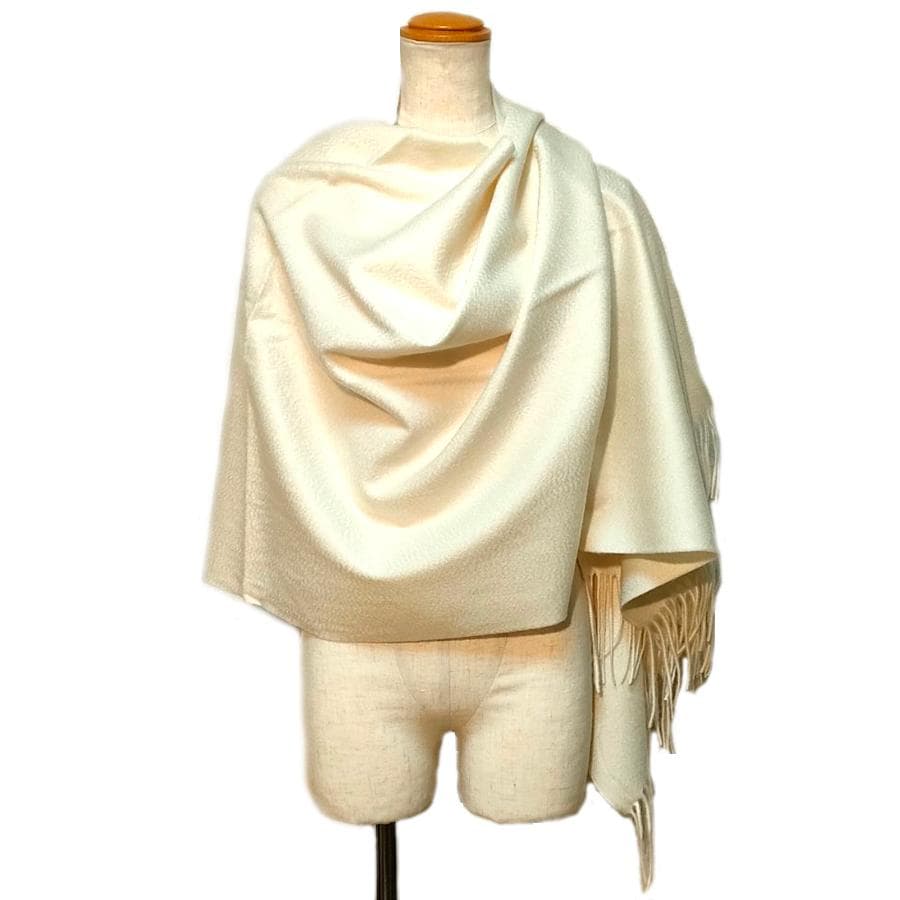 大幅値下60㎝×190大判無染色 100% カシミヤストールマフラーWHT 新品