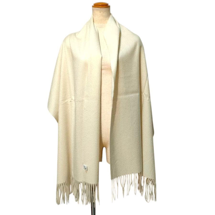 大幅値下60㎝×190大判無染色 100% カシミヤストールマフラーWHT 新品
