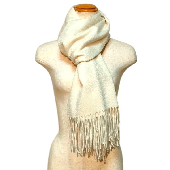 大幅値下60㎝×190大判無染色 100% カシミヤストールマフラーWHT 新品
