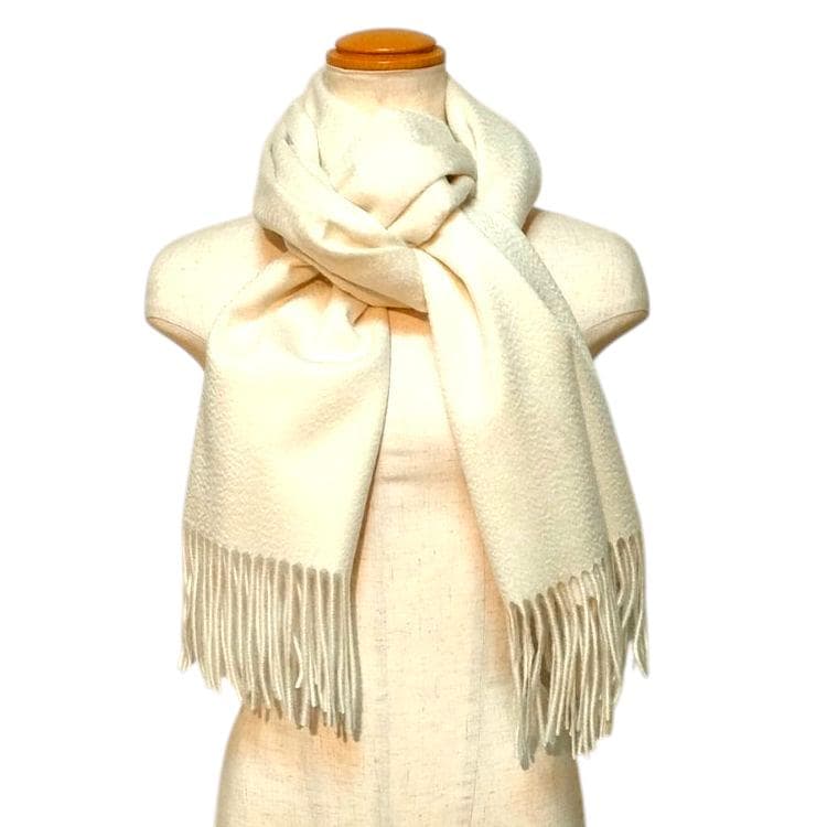 大幅値下60㎝×190大判無染色 100% カシミヤストールマフラーWHT 新品