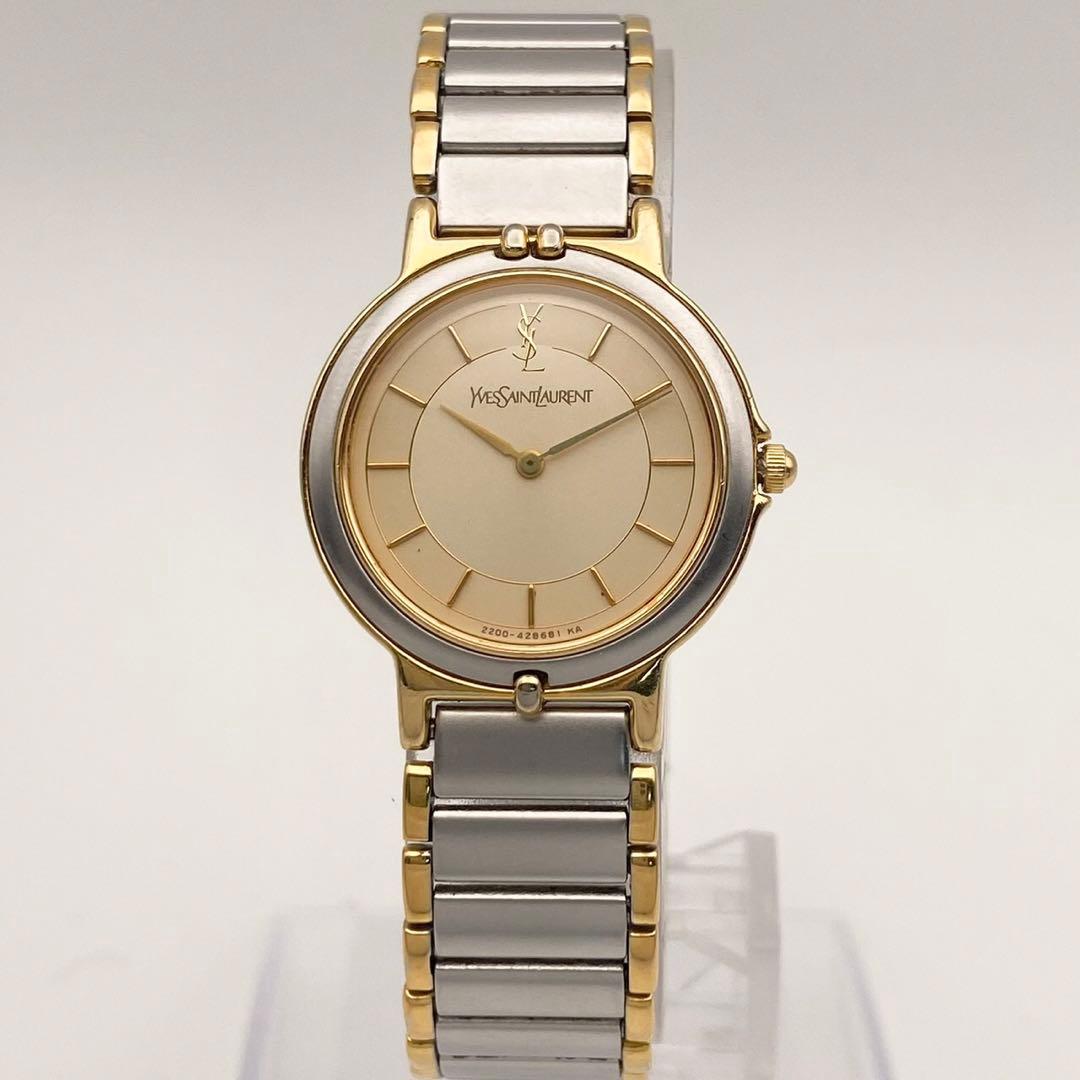 【稼働品】イヴ・サンローラン 2200 クォーツ 腕時計 コンビ