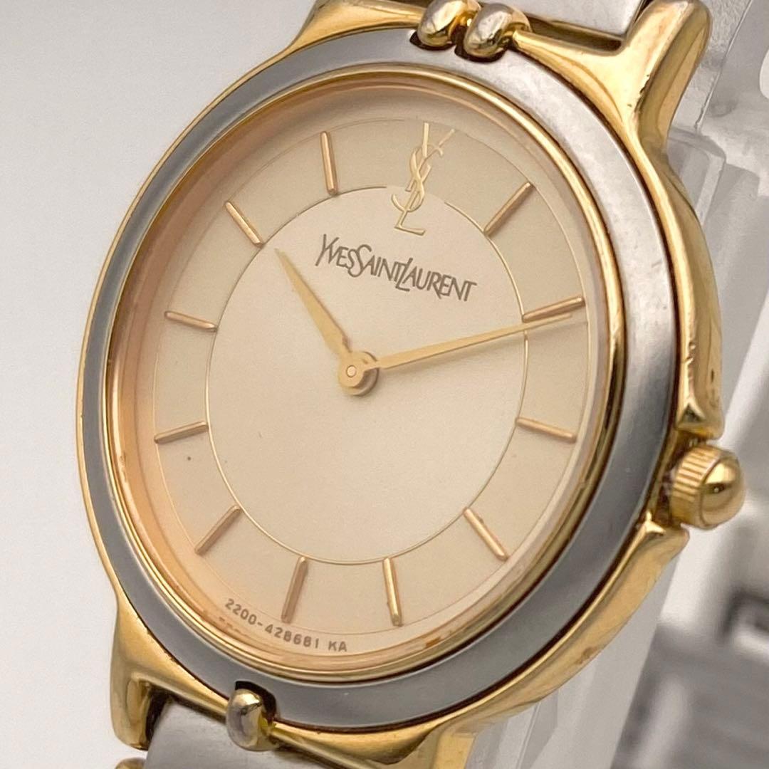 【稼働品】イヴ・サンローラン 2200 クォーツ 腕時計 コンビ