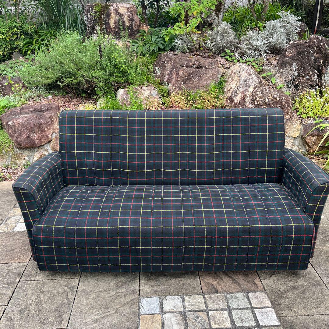 希少 昭和 タータンチェック柄 3人掛けソファ