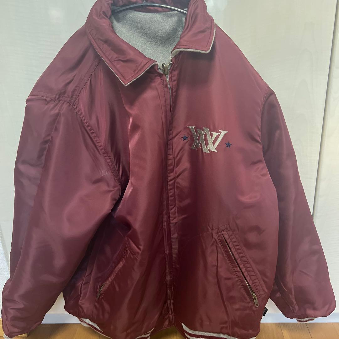 スタジャン グレー・バーガンディ エンブレム付き　リバーシブル　クリーニング済み